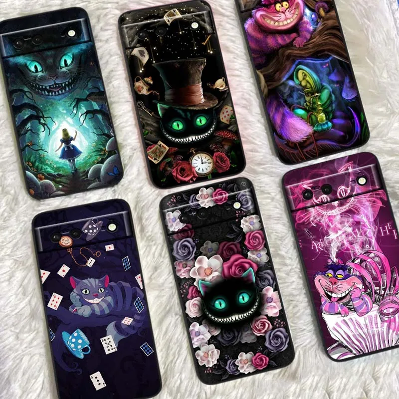 Disney The Cheshire Cat для Google Pixel 9a 9 8A 8 7 7A 6 6A Pro XL 2024 5G Черный мягкий силиконовый чехол из ТПУ для телефона