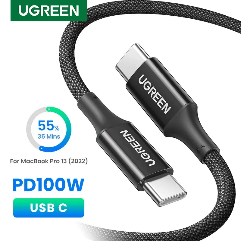 UGREEN USB C кабель 100 Вт для iPhone 15 MacBook Pro Samsung S23 Xiaomi Встроенный E-marker чип 5A кабель для быстрой зарядки кабель типа C