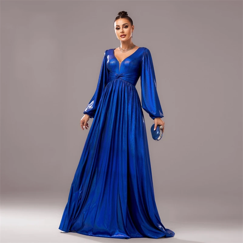 Missord Новое церковное платье Royalblue с V-образным вырезом и рукавами-фонариками Вечернее платье трапециевидной формы для свадьбы, дня рождения, торжественного случая, выпускного вечера