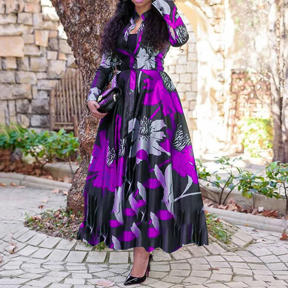 Фото Осеннее новое платье Elegante Dama в стиле бохо, свободное трапециевидное платье с плиссированной талией, официальное платье с длинными рукавами Herbst Kleider Vestidos De Gala №3