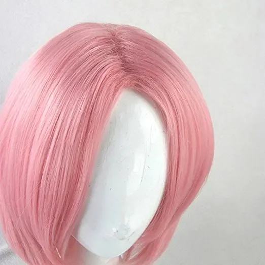 Фото Парик для косплея аниме Haruno Sakura, Короткие Розовые термостойкие синтетические волосы, парик с шапочкой №4