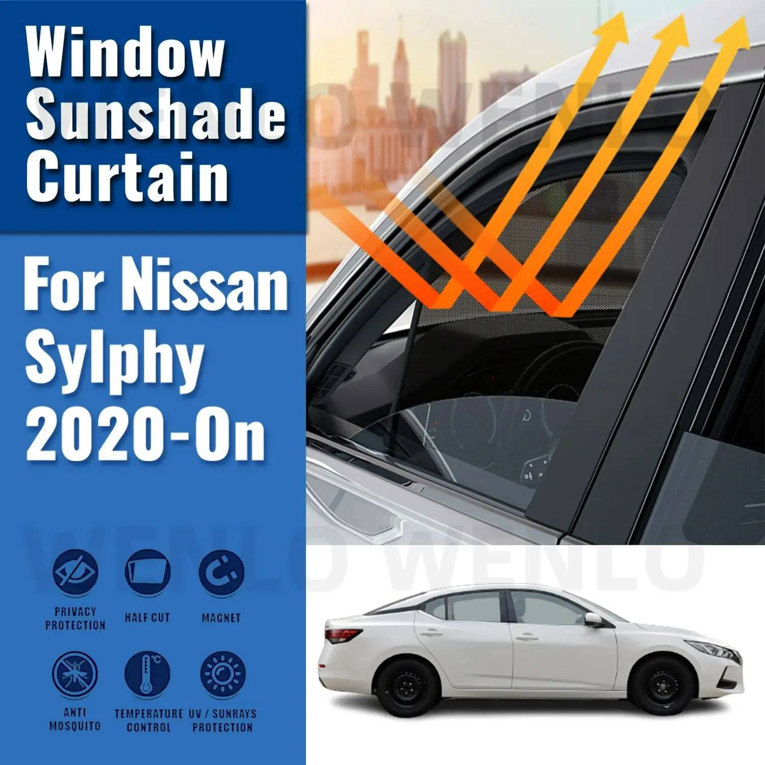 Для Nissan SYLPHY B18 Sentra Sedan 2020-2023 Магнитный автомобильный солнцезащитный козырек, сетчатая занавеска на лобовое стекло, солнцезащитный козырек на заднее боковое окно