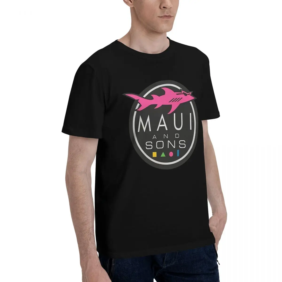 Фото Maui And Sons, Shark Blue, повседневная повседневная дышащая удобная футболка из 100% хлопка, дизайнерская одежда, мужская одежда №2
