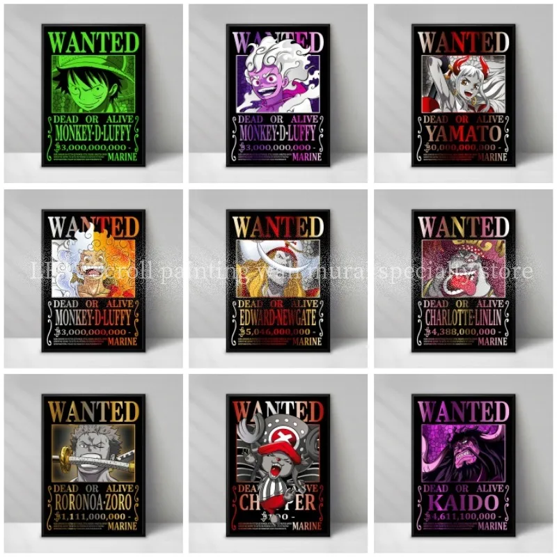 Знаменитый аниме ONE PIECE Wanted, черная декоративная живопись для гостиной, спальни, входная стена, фон, подарок на день рождения, часть 1
