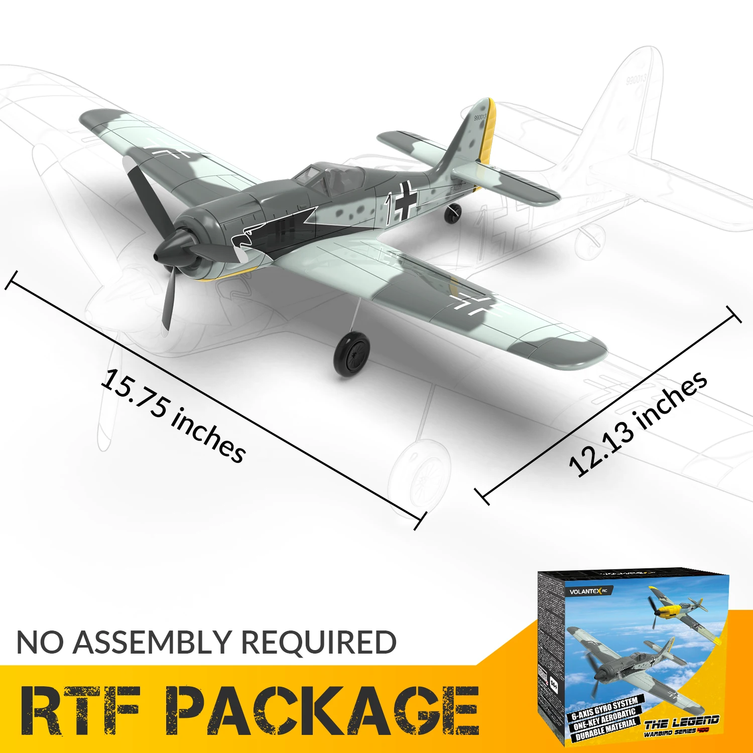 Радиоуправляемый самолет VOLANTEXRC FW190, 2,4 ГГц, 4 канала, 6 осей, EPP, 400 мм, Wingspan, один ключ, аэробика, 3 режима, RTF истребитель (art.: 3920ca120407a) - 3920ca120407a