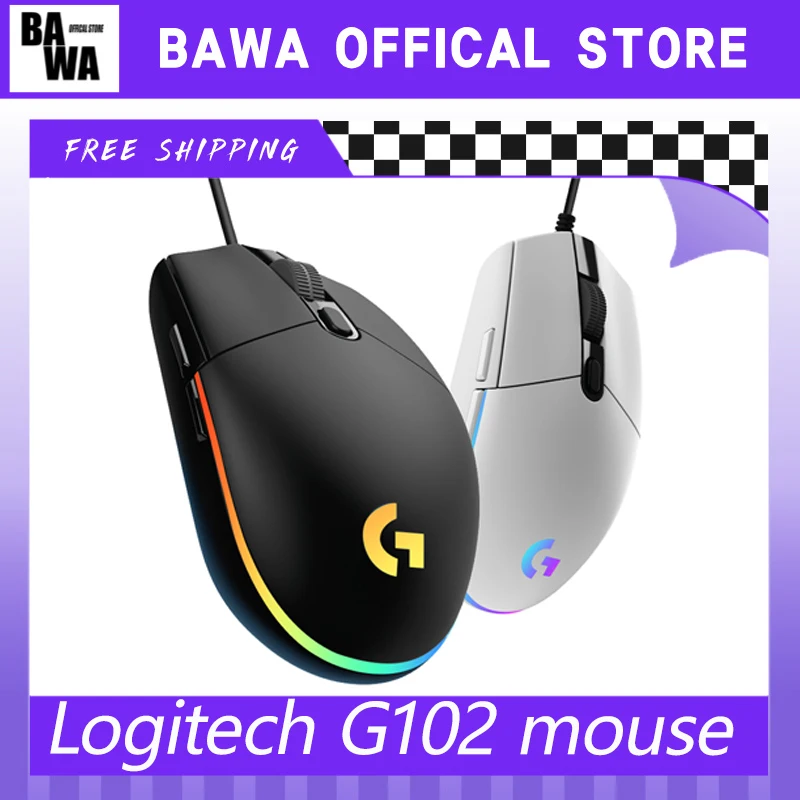 Logitech G102 Проводная игровая мышь 8000 Dpi Радужный оптический экран для ПК/Mac компьютера и ноутбука