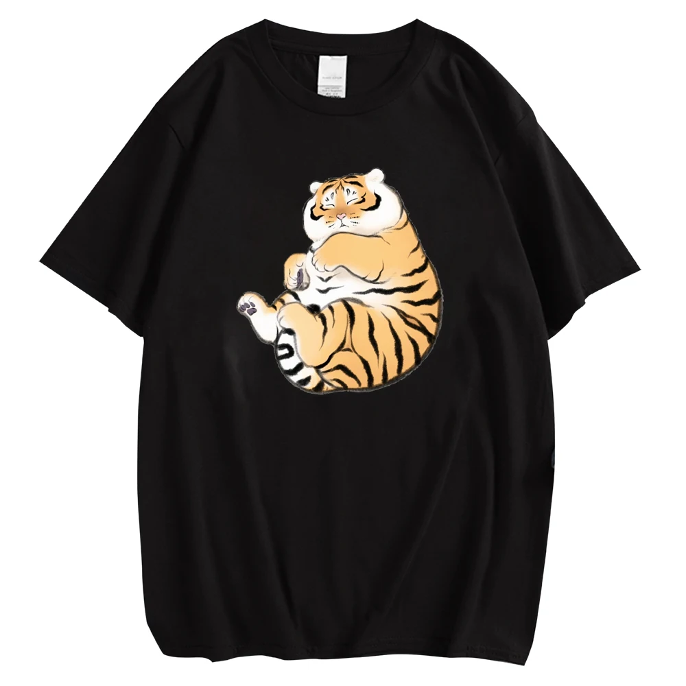 Фото 2025 новая модель Футболки Fat Tiger Летние хлопковые топы с короткими рукавами Хип-хоп Футболки Модная футболка с принтом животных на груди Мужчины Для женщин Cl №2