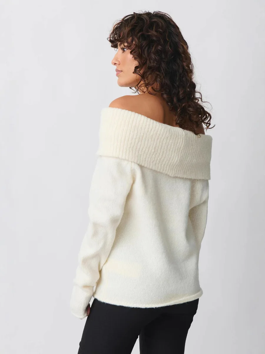 Фото Vrouwen Y2k Off Schouder Trui Relaxed Fit Lange Mouw без бретелек Gebordi Trui Top Sexy Esthetische Herfst Streetwear №4