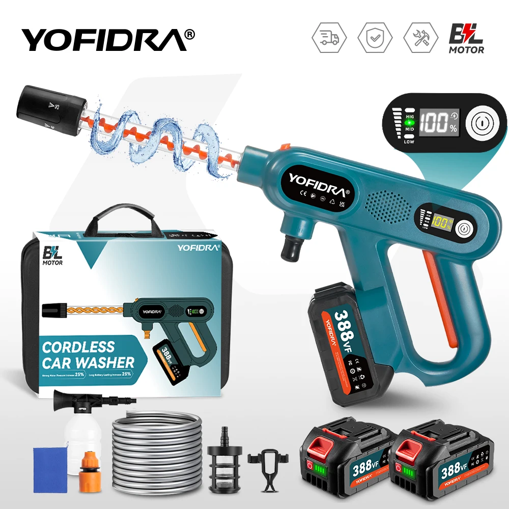 YOFIDRA 220 бар бесщеточный электрический пистолет для мойки высокого давления с 3 передачами, домашний пистолет-распылитель для мытья автомобиля для аккумулятора Makita 18 В