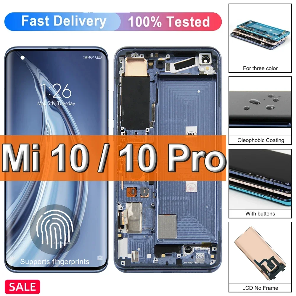 Экран Pop 6,67 дюйма Mi 10, для Xiaomi Mi 10 5G M2001J2G, ЖК-дисплей, сменный преобразователь сенсорного экрана для Xiaomi 10 Pro, дисплей + F