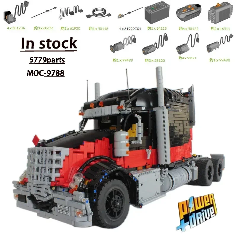 MOC-9788 Электрический радиоуправляемый грузовой транспортный грузовик, строительный блок, модель 5779, детали для мальчика, образование на день рождения, строительные блоки, игрушка в подарок