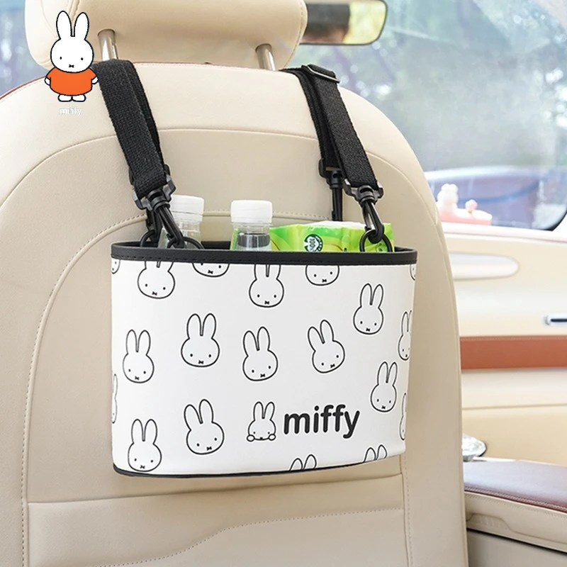 Мусорный бак Miffy на спинку автомобильного сиденья, креативный кожаный автомобильный многофункциональный подвесной ящик для хранения, ящик для хранения