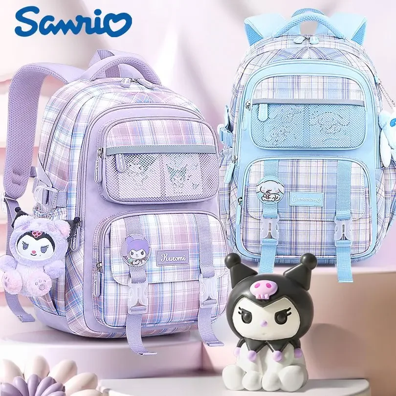 Школьный портфель Sanrio для учеников начальной школы, вместительный легкий детский нейлоновый водонепроницаемый рюкзак Kuromi для защиты позвоночника