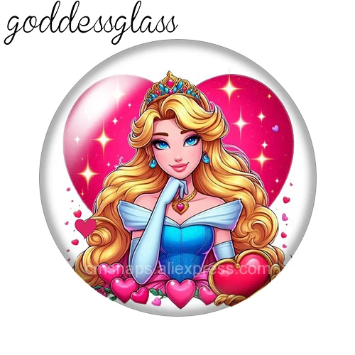 Фото Disney Princesses Belle Tinker Elsa Snow white 12mm/18mm/20mm/25mm Round photo glass cabochon flat back Making findings keychain №4