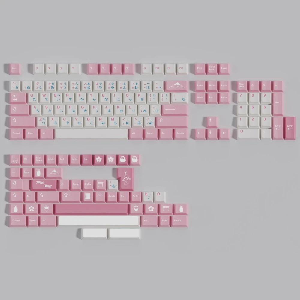 Колпачки для клавиш Sakura PBT, розовые колпачки для клавиш с японским профилем вишни, колпачки для клавиш MX Switch Split Spacebar Double B, 1 комплект