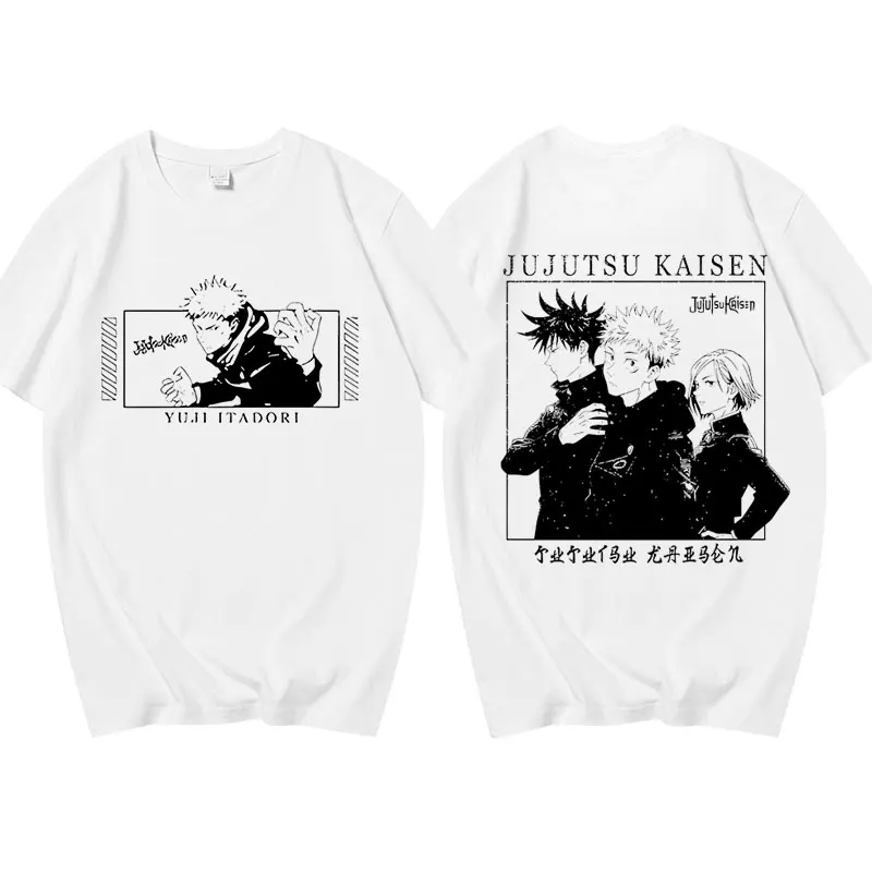 Фото Treetwear в стиле хип-хоп, футболка с рисунком Jujutsu Kaisen, женская и мужская винтажная хлопковая уличная одежда большого размера с короткими рукавами, повседневная мода №2