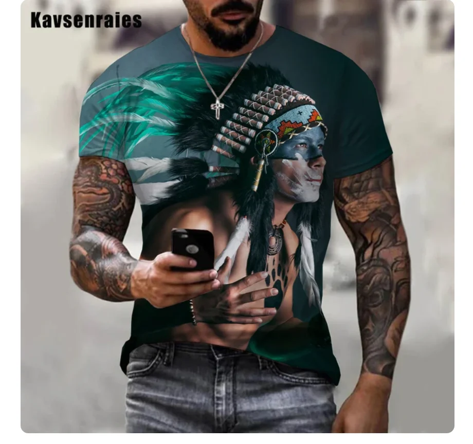 Фото Kaus 3D gambar grafis Indian kaus antik kepribadian kaus pola karakter menarik atasan kasual pria wanita 6XL №4