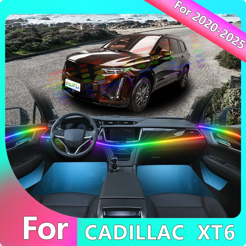 FILIPLI для CADILLAC XT6 2021, голосовой автомобильный интерьер, светодиодный светильник для настроения, киберпанк, автомобильный окружающий свет, простой в установке