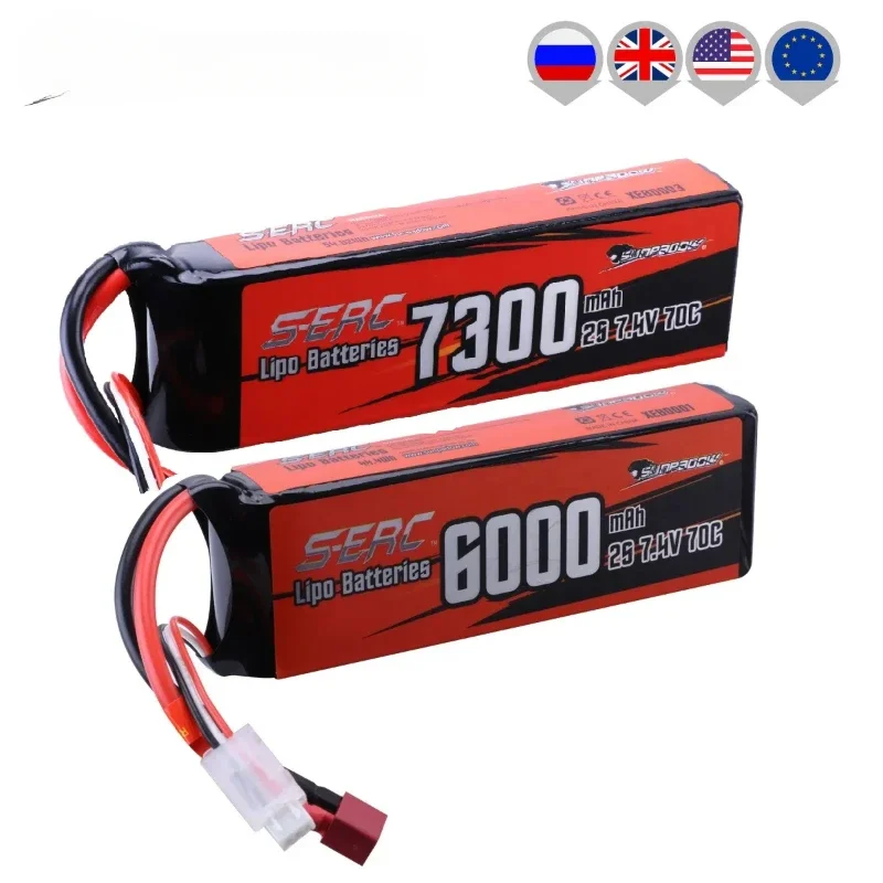 2S Lipo аккумулятор для 6000 мАч, 7300 мАч, 70C, 7,4 В с разъемом Deans T, мягкий пакет, радиоуправляемый автомобиль, грузовик, танк, багги, трюки, гонки