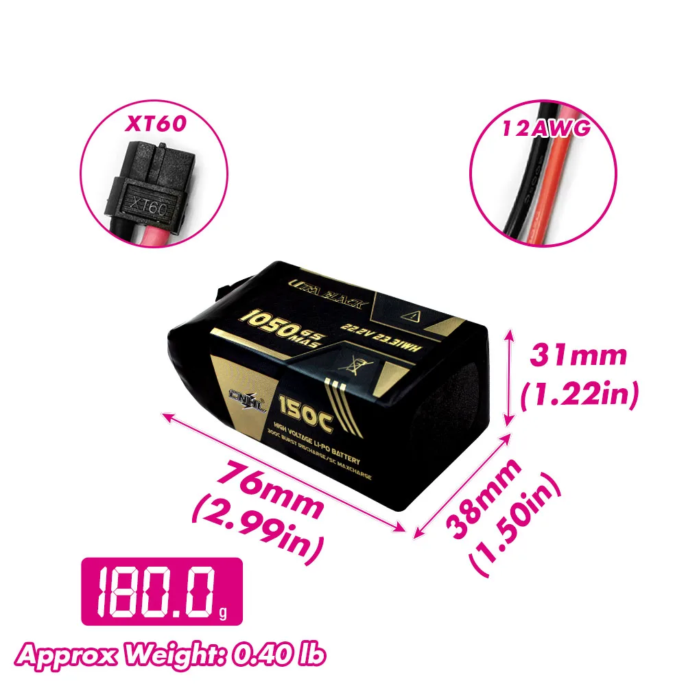 2 шт. CNHL 6S 22,2 В Lipo аккумулятор 1300 мАч 1500 мАч 130C 150C с разъемом XT60 для квадрокоптера, дрона, самолета, RC FPV, вертолета, хобби (art.: 3920cc4e3de4e) - 3920cc4e3de4e