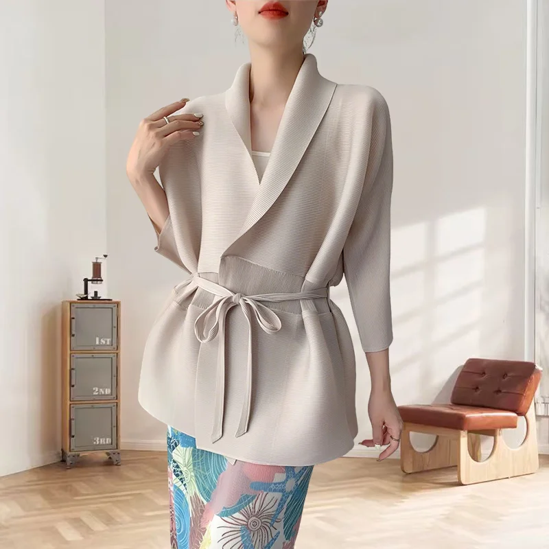 Miyake плиссированная куртка для пожилых людей, складная куртка, женский однотонный плиссированный кардиган, темпераментный летний новый повседневный плиссированный топ со складками Пальто и куртки