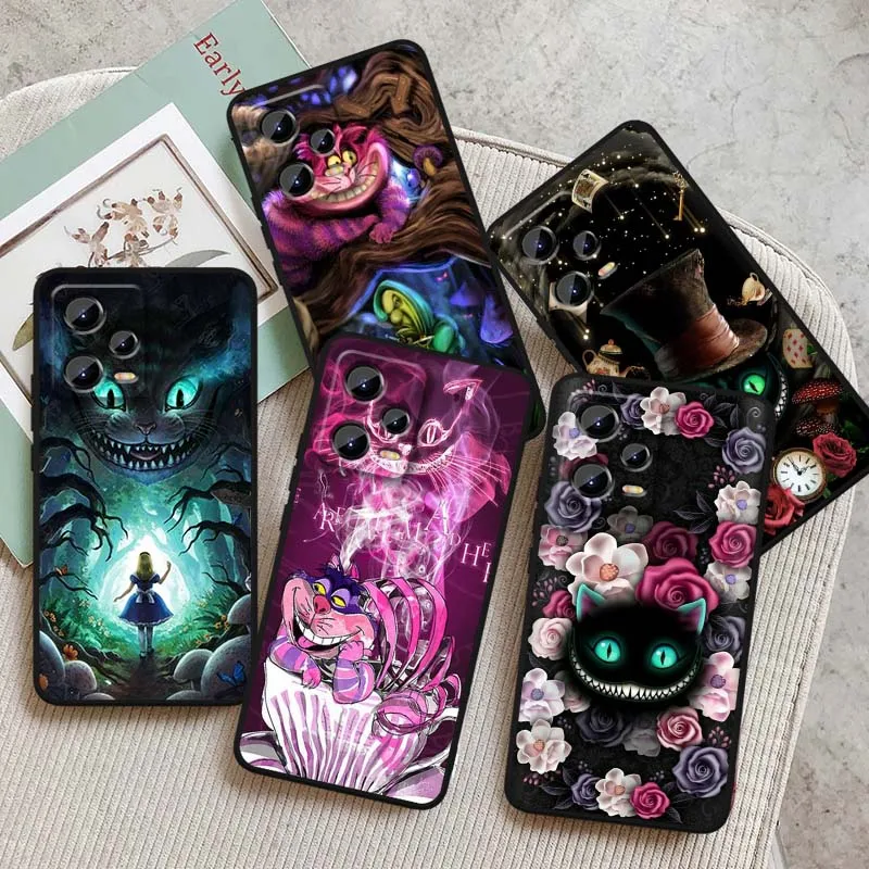 Disney The Cheshire Cat для Xiaomi Redmi Note 14 13 12 12S 11E 11 11S 11T Pro Plus 4G 5G Черный мягкий чехол из ТПУ для телефона