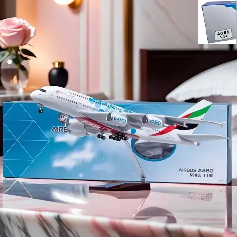 Фото Новая масштабная модель 1:160 Emirates 2020/2022 DUBAIAUE Airlines Airbus A380/B777, литая под давлением смола, коллекция самолетов, дисплей, игрушки, подарок №3