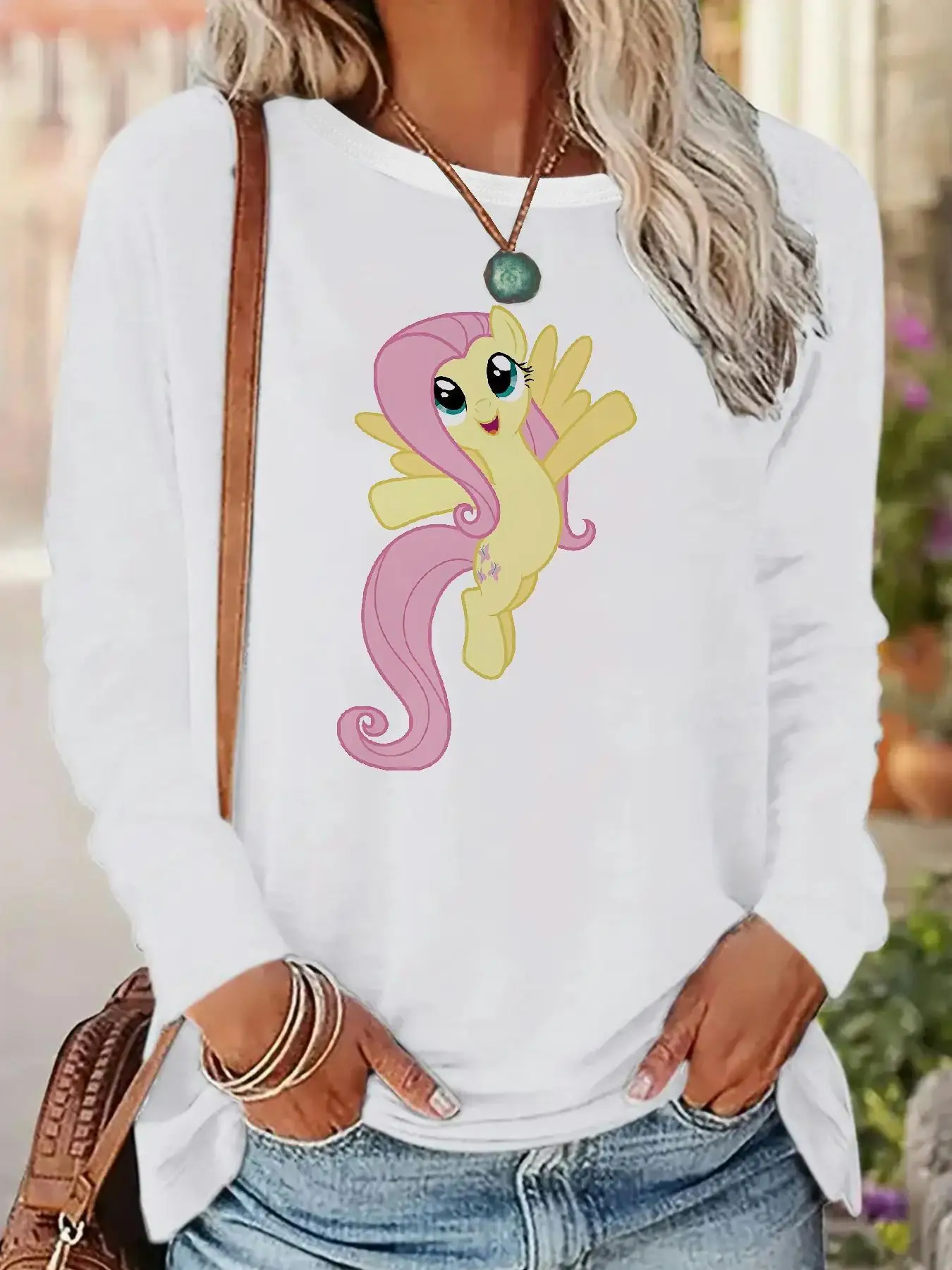 My Little Pony M26011 (9) Женские топы с длинными рукавами |   Футболки с круглым вырезом из 95% хлопка и 5% эластана, свободный крой