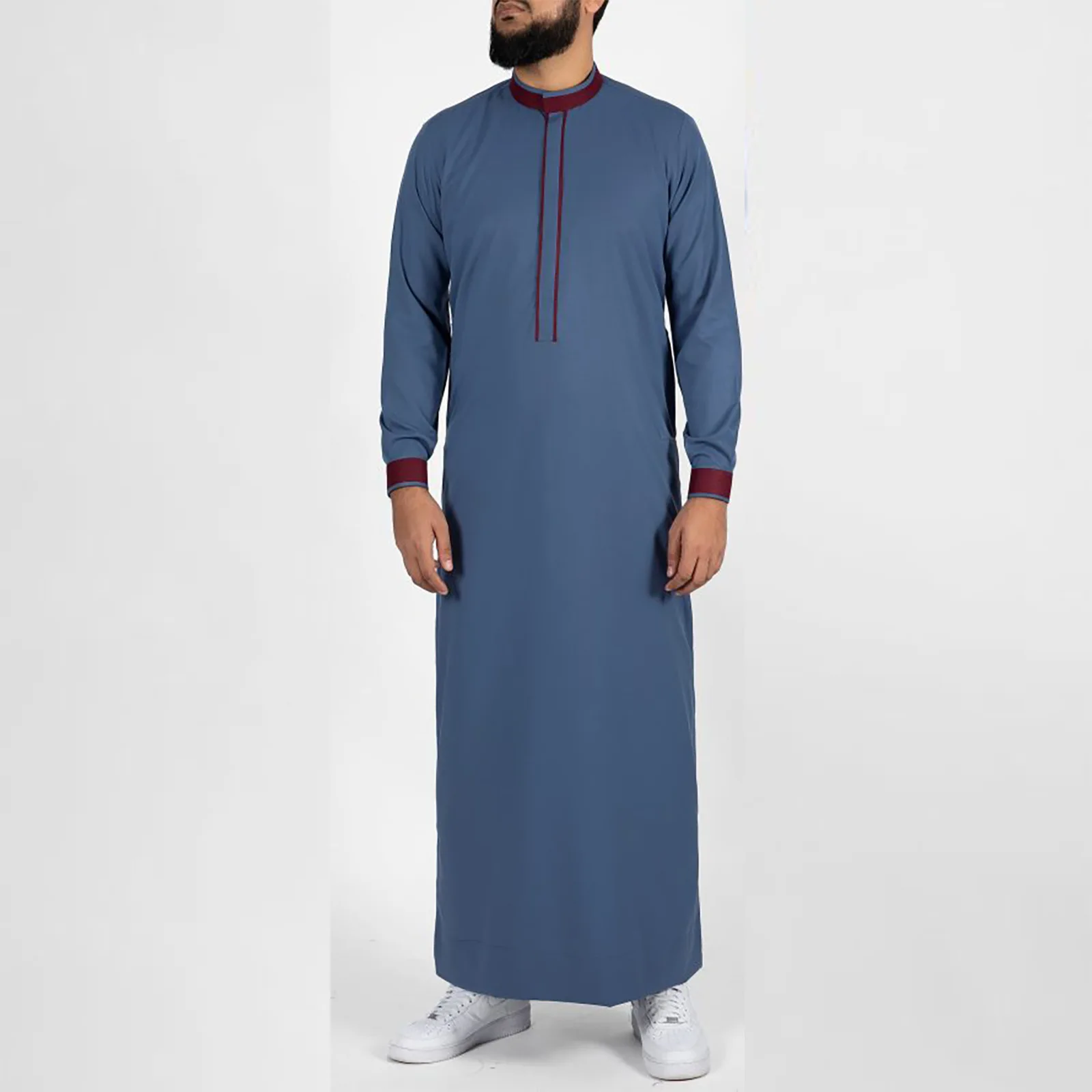Фото Мусульманская одежда для мужчин, мусульманская однотонная одежда Djellaba, деловой халат, новинка, рубашки в арабском этническом стиле с длинным рукавом, повседневные однотонные №1