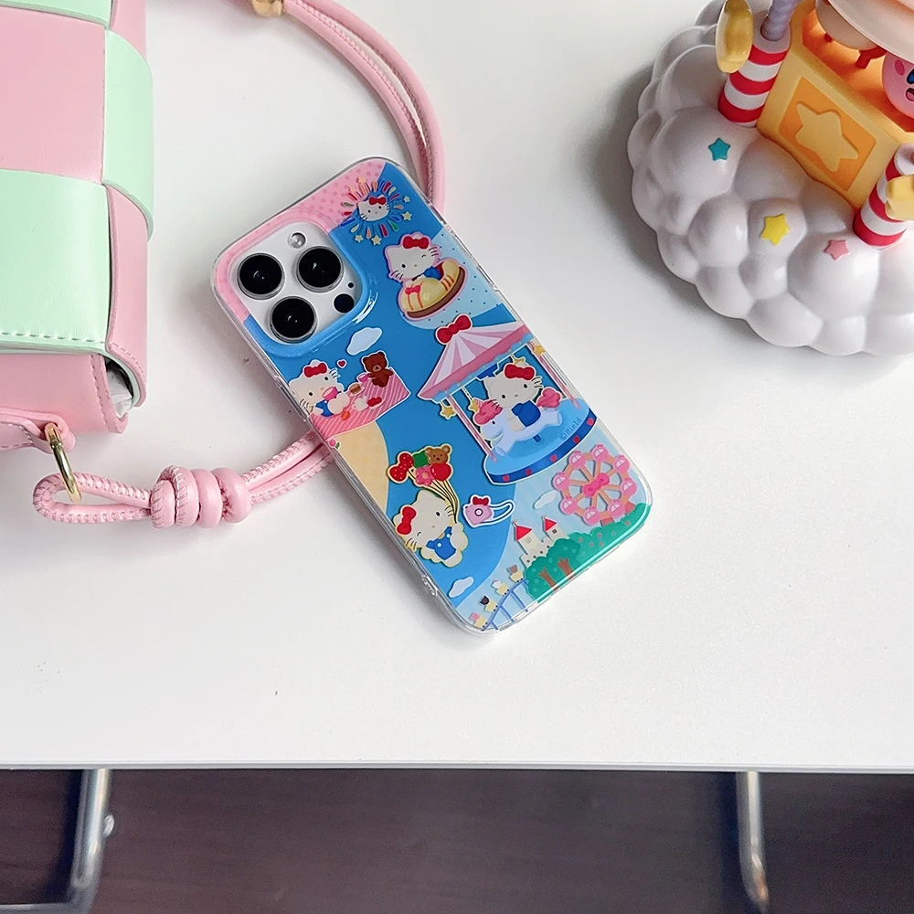 Фото Чехол для IPhone 16 15 14 13 12 Pro Max с рисунком Hello kitty и шнурком №5