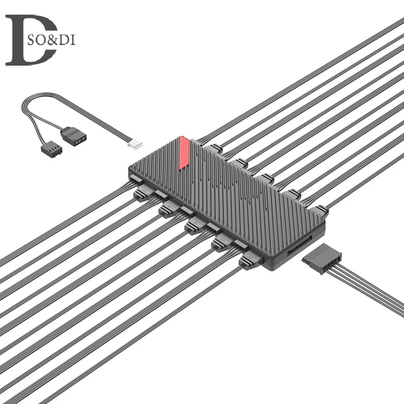 Dubl 10-портовый 4-контактный PWM ARGB порт и 3-контактный 5 в разветвитель контроллер Магнитный Универсальный регулятор для ПК