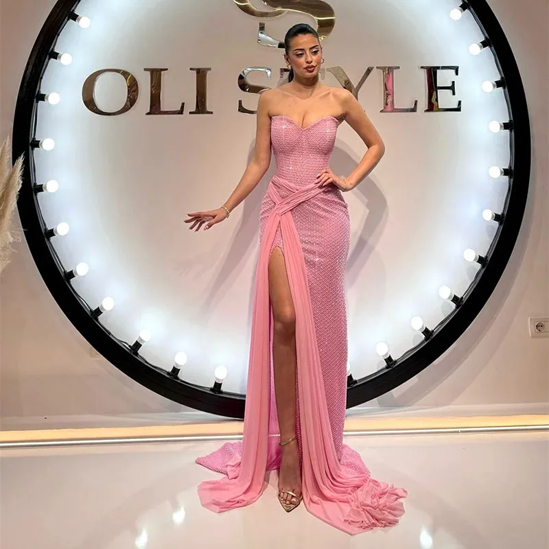 LAYXHS Glitter Pink Formal Evening Dresses Sweetheart Mermaid Side Slit Prom Dresses Customized robes de soirée (art.: 3920ceaad6ecb) - 3920ceaad6ecb