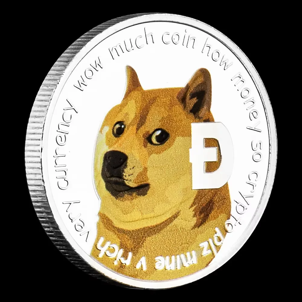 Dogecoin Крипто Посеребренная сувенирная монета Физическая криптовалюта Безвалютные памятные монеты Домашний декор