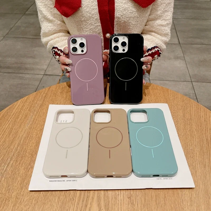 Однотонный глянцевый магнитный чехол для телефона для iPhone 16, 15, 14, 13, 12, 11 Pro XS Max X Magsafe, противоударный защитный чехол-бампер (art.: 3920ccac37b63) - 3920ccac37b63