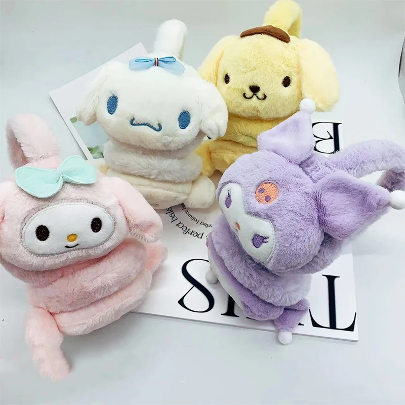 Милые наушники Sanrio Kuromi My Melody Cinnamoroll красивые уличные Теплые мягкие плюшевые игрушки для девочек с защитой от ветра