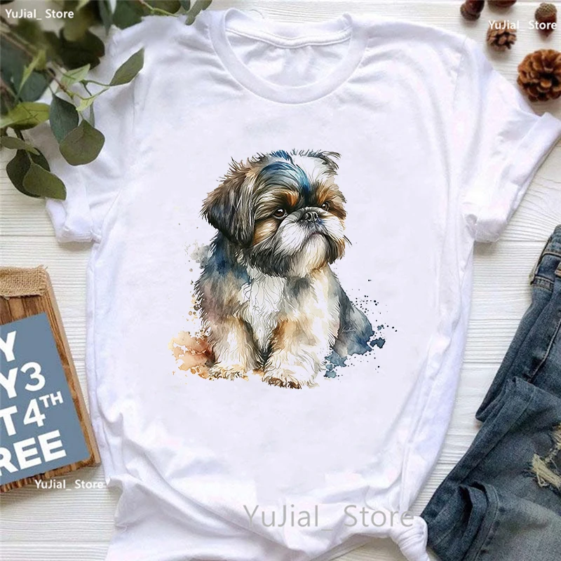 Забавная футболка Shih Tzu с принтом животных, футболка для девочек с милой собакой для влюбленных, женская рубашка в стиле Харадзюку, летние модные топы, футболка