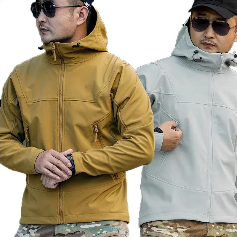 Фото Уличные военные тактические мужские куртки Soft Shell, водонепроницаемое ветрозащитное флисовое пальто с несколькими карманами и капюшоном, новинка 2024, зимняя Chaqueta №2