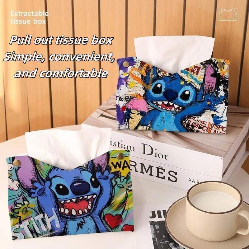 Фото Новая коробка для салфеток Disney Lilo and Stitch, кавайные аксессуары с принтом аниме, коробка для рисования, сумка для хранения домашних салфеток №3