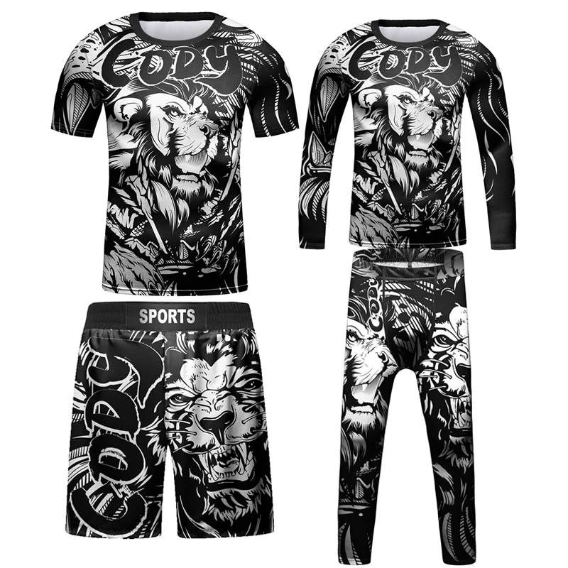 Новинка, Комплект футболок для бокса Rashguard для детей, спортивные шорты для ММА, джиу-джитсу, кикбоксинга, шорты для мальчиков BjJ Gi Muay Thai