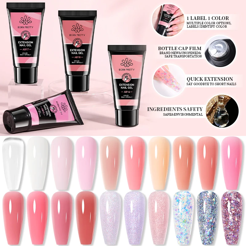 BORN PRETTY 30ML Расширенный гель для ногтей, полировка блестящий кристалл, искусство ногтей, быстрое построение гибридного лака UV акриловый гель