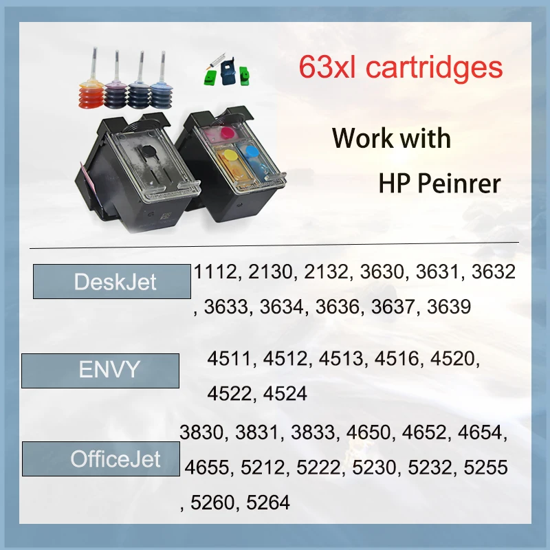 Фото Vilaxh для HP63, совместимый с чернильным картриджем HP 63XL, Deskjet 2130 2131 3630 4250 5230 5232 5255 3632 3633, принтером №3
