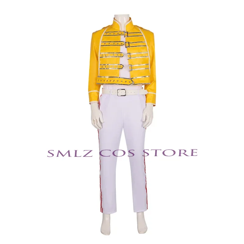Фото Новинка 2024 года, костюм Cos Freddie Mercury для косплея Aniem Queen Lead Vocals, желтое пальто, униформа, костюм для вечеринки на Хэллоуин, RQR67 №2