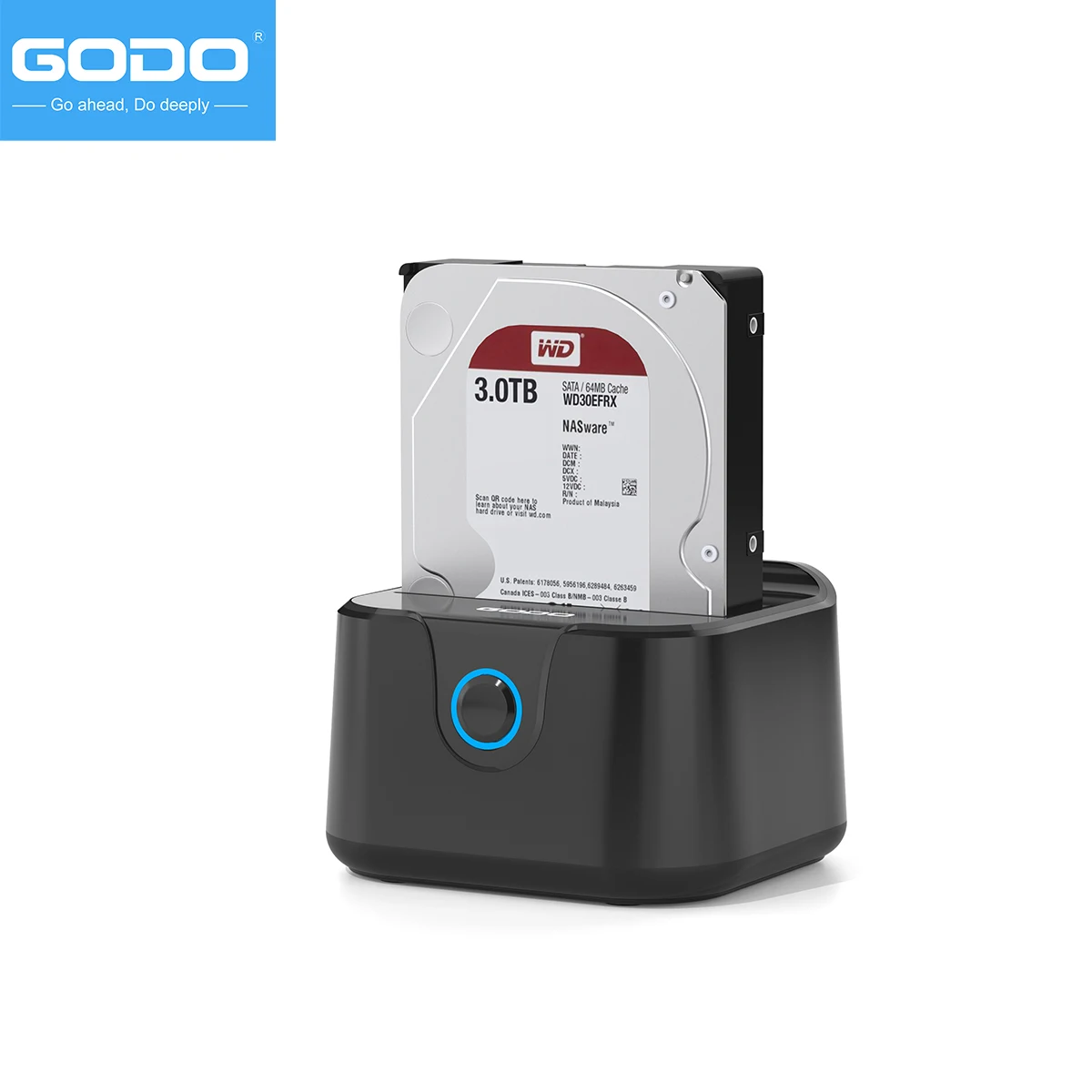 Док-станция GODO с двумя отсеками для жесткого диска 2,5/3,5 дюйма/SSD, адаптер USB 3.0 SATA с питанием 12 В, 3 А и автономным клонированием