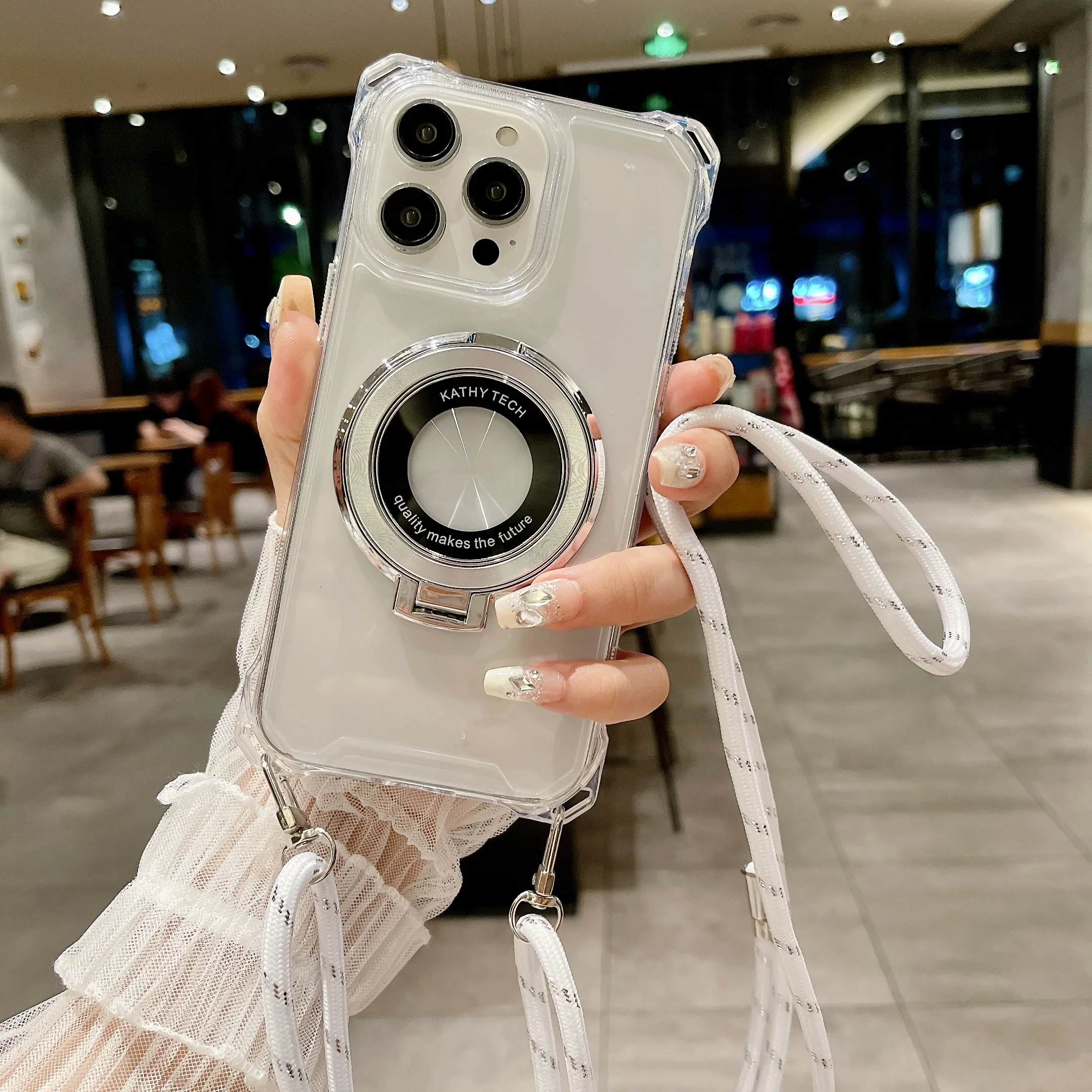 Фото Магнитный чехол для телефона с ремешком через плечо для IPhone 15 14 Plus 13 12 MIni 11 Pro Max X XS XR 7 8 Plus, противоударный чехол с кольцом №5