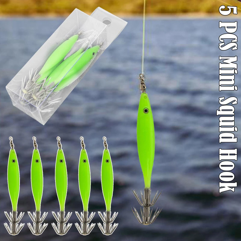 Фото Beling 5-Pack Road Yamu искусственная наживка для креветок, ночная искусственная Морская рыбалка, мини-Крючок для кальмара, двухслойный крючок для зонта из высокоуглеродистой стали №4