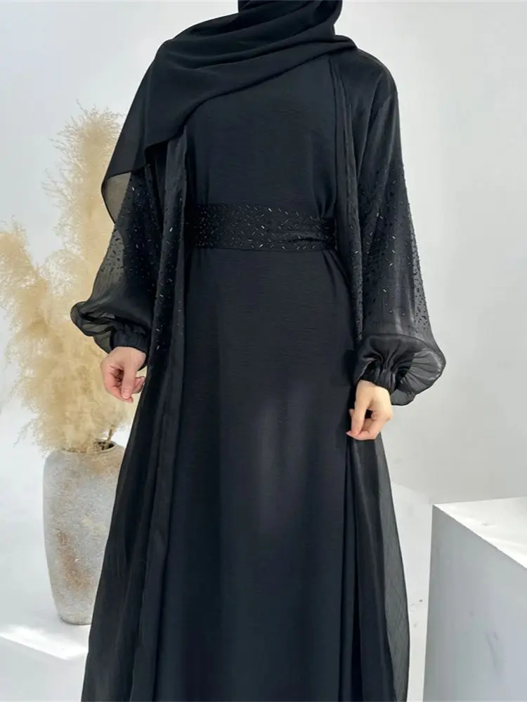 Рамадан открытый кафтан Abaya Дубай, Турция 2 шт мусульманский комплект мусульманский халат африканские платья для женщин кимоно Марокканская одежда Caftan (art.: 3920c452c74df) - 3920c452c74df