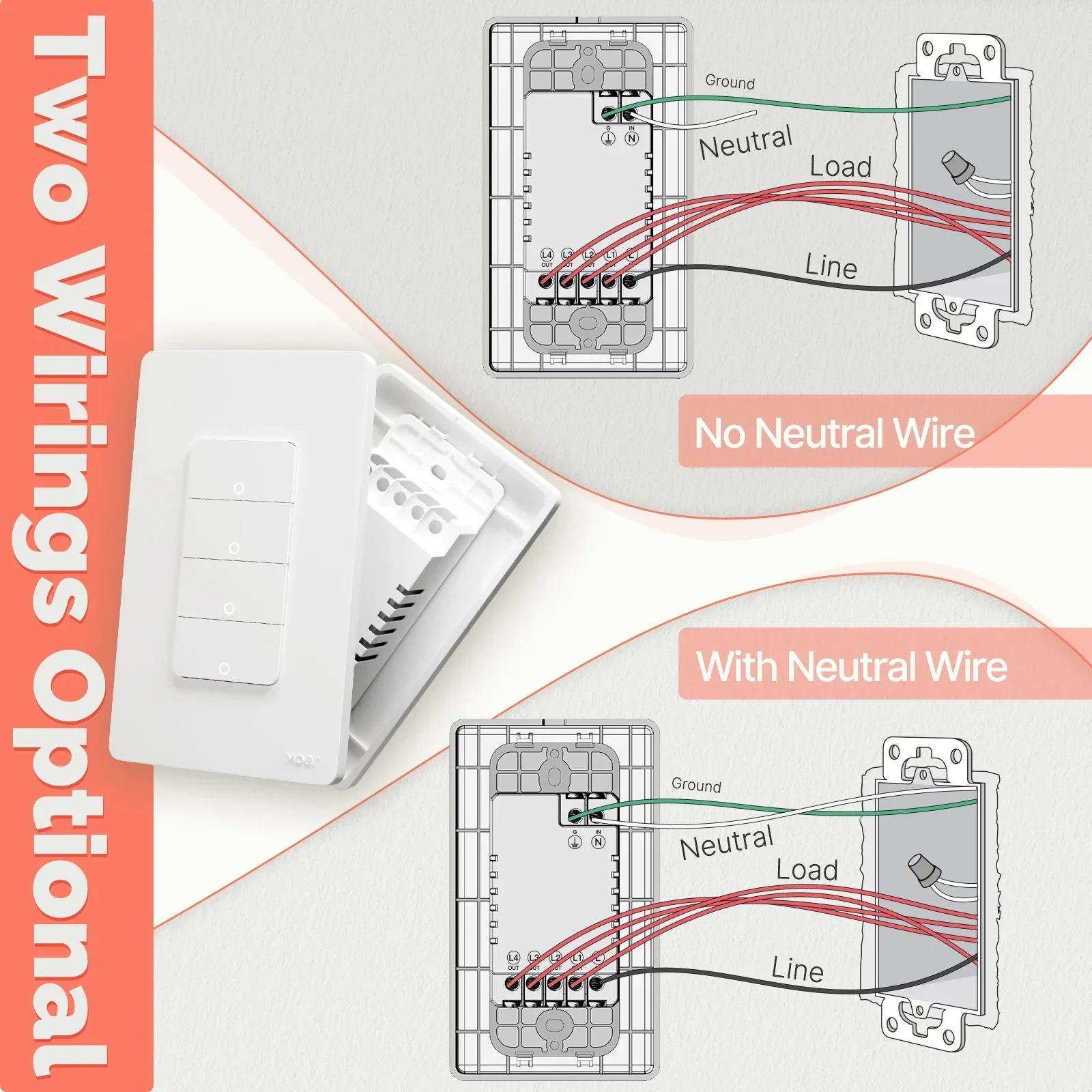 Фото MOES Tuya Zigbee Smart Switch, версия для США, 1-4 банда, выход на землю, нейтральный провод, приложение, дистанционное управление, работает с Alexa Google Home №3