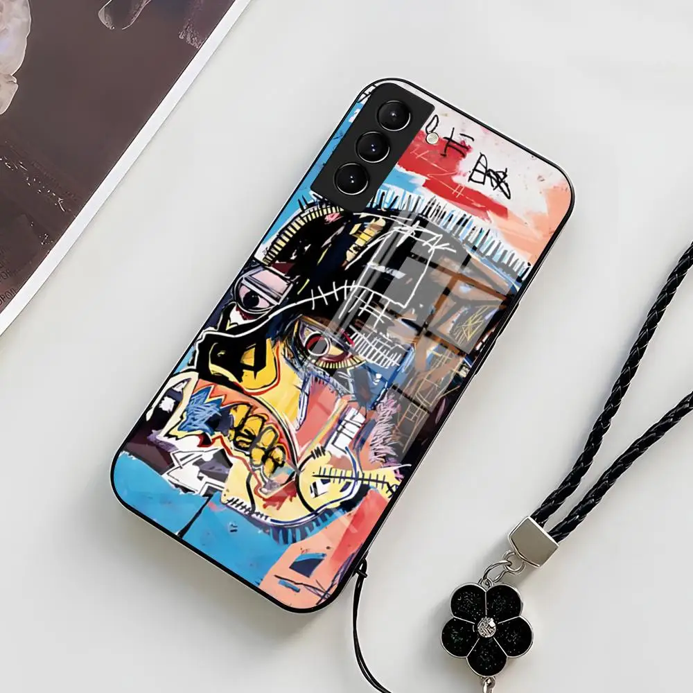 Чехол для телефона C-Cartoon Graffiti B-Basquiats для Samsung S25 S24 FE S23 S22 S21 Plus S20 Ultra Note20Ultra Black Glass Cover