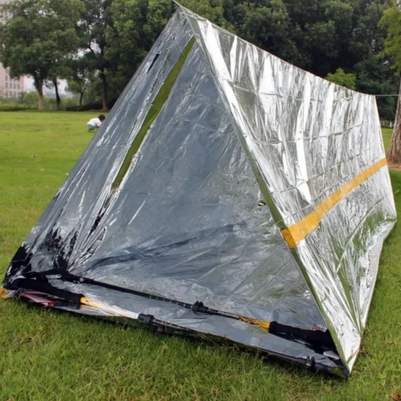 Фото 2-местное аварийное укрытие Bivy, комплект палатки для выживания, майларовая трубка, палатка, спальный мешок, водонепроницаемое уличное термоодеяло SOS, многоразовое №5