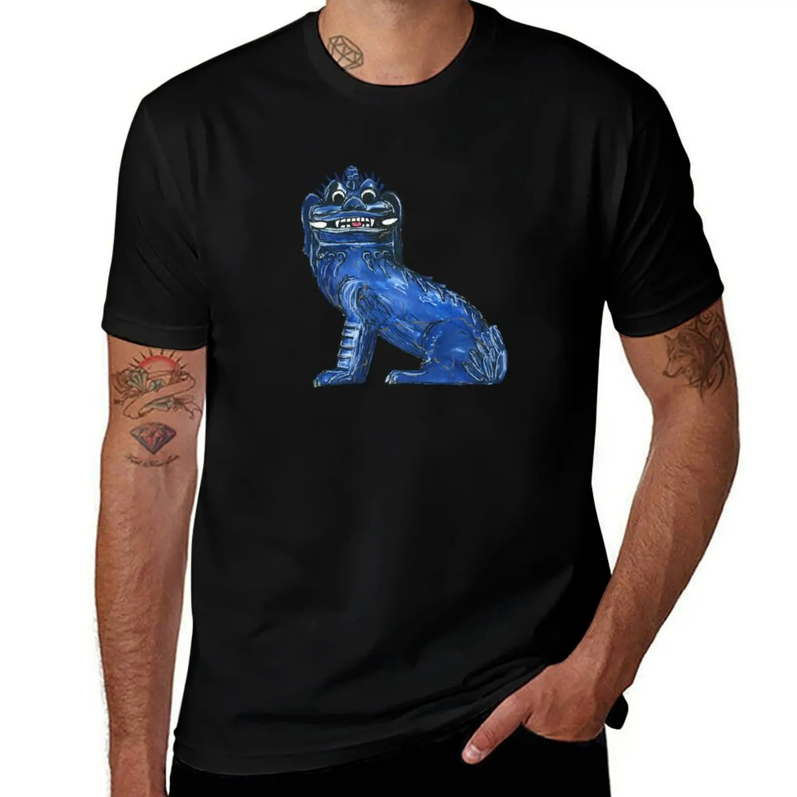 Синяя футболка Foo Dog, мужские облегающие мужские футболки, футболка из 100% хлопка